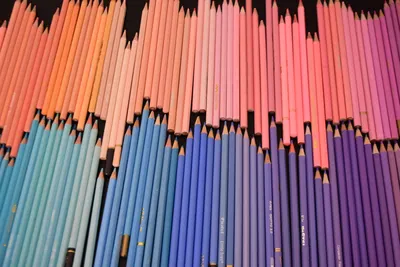 Vibrant colored pencils arranged in neatly organized rows showcasing a spectrum of colors.